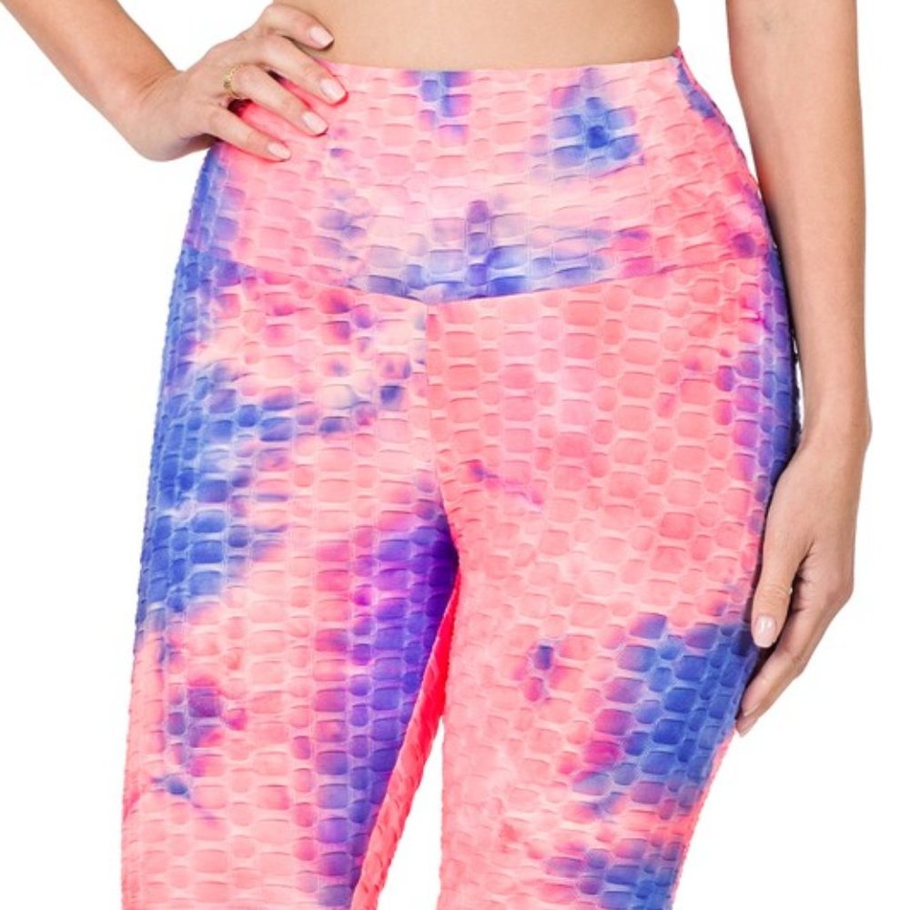 ACTIVE TIE DYE HONEYCOMB BIKER SHORTS - PINK / BLUE